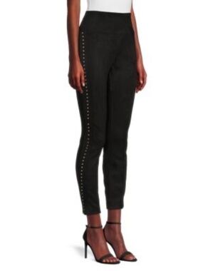 NWT $78 New Catherine Manlandrino Black Suede Gold studded sides Legging size XS